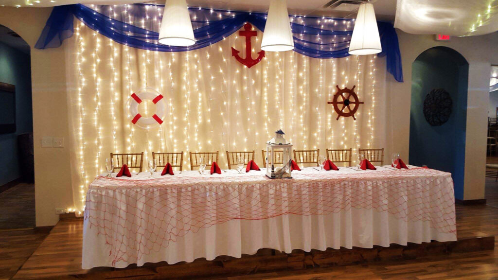 Table and walls decorated with sailor theme